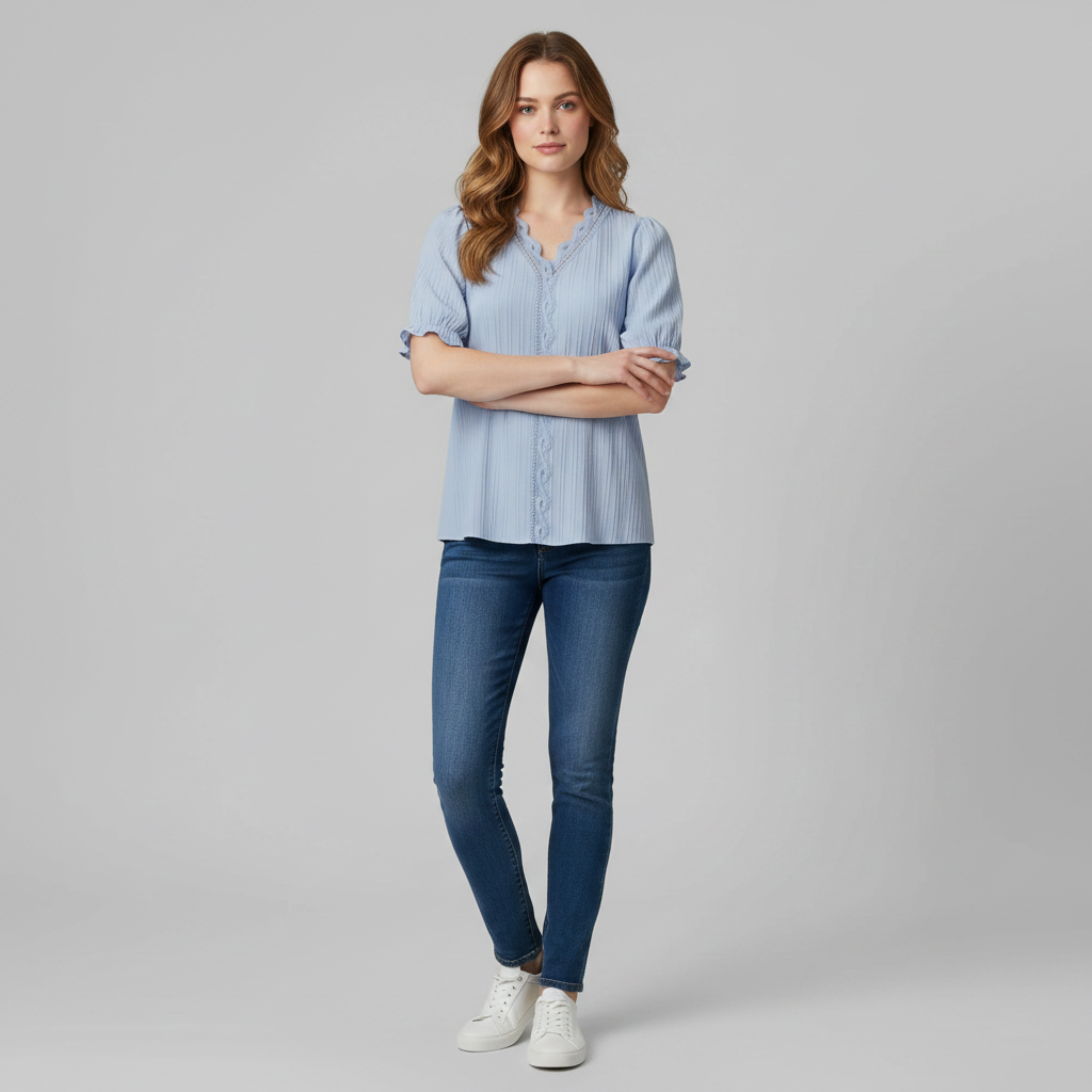 Astrid | Elegant Sommarblus med Puffärmar i Spets
