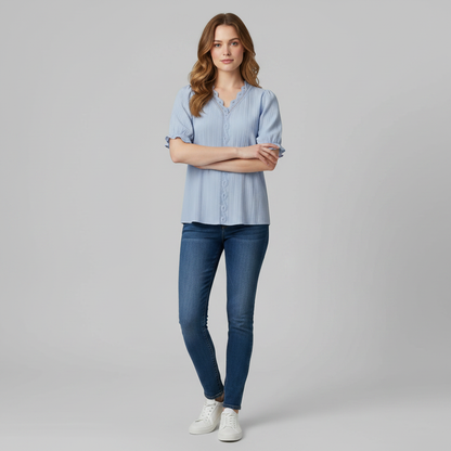 Astrid | Elegant Sommarblus med Puffärmar i Spets