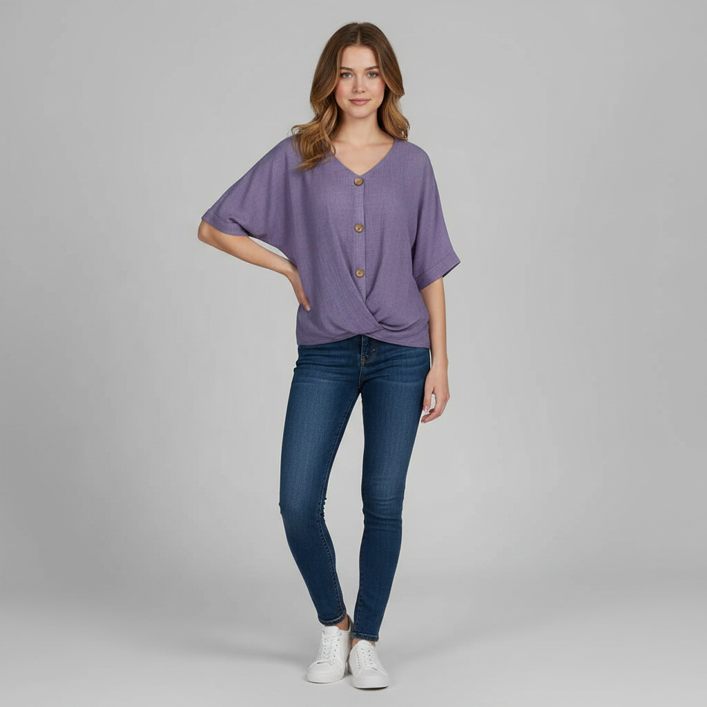 Elegant Blus med V-ringning | Damblus i Högkvalitativ Bomull