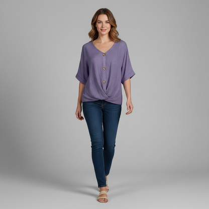 Elegant Blus med V-ringning | Damblus i Högkvalitativ Bomull