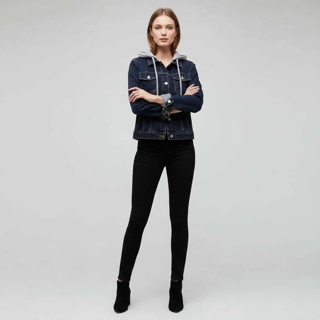 Svart Jeansjacka Med Avtagbar Huva | Damjacka