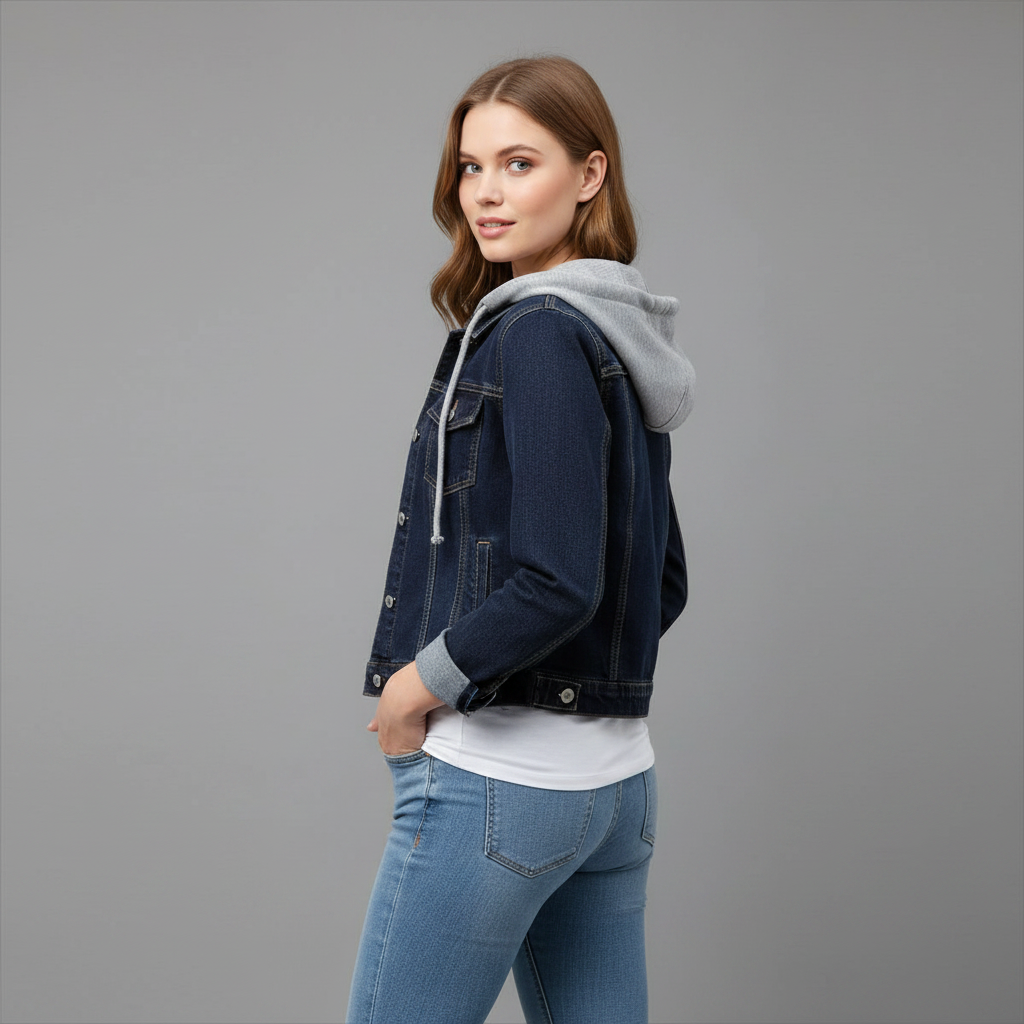 Svart Jeansjacka Med Avtagbar Huva | Damjacka